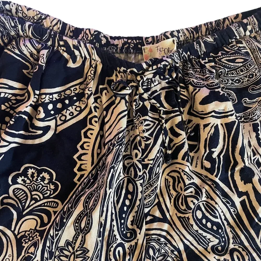 Fig & Olivia Paisley High Waisted Shorts Womens Size 3X Navy Pull On Boho